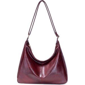 Women's Wine RedFoldable Vegan Leather Hobo Bag Multi-directional Sloping Wallet
